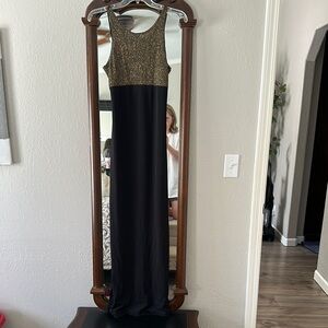 Roberta Bridal Gold and Black Sequin Halter Maxi Dress